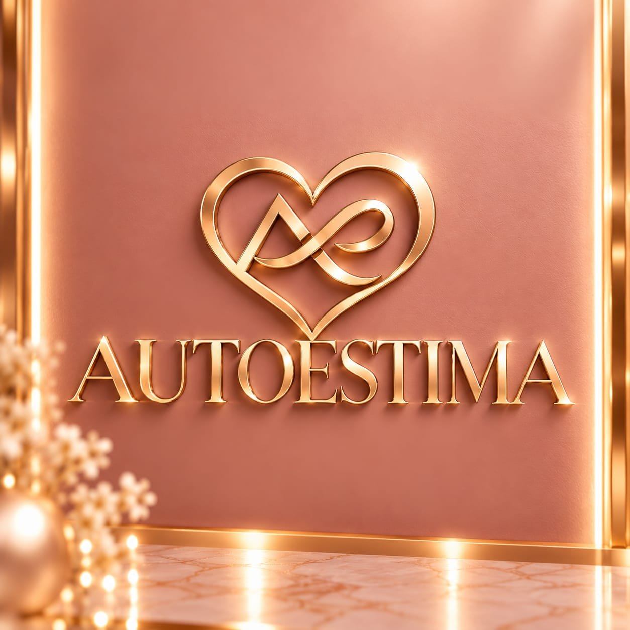 Identidade visual dourada do Salão Autoestima com coração e monograma